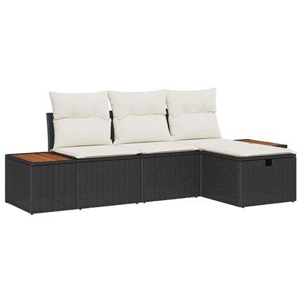 Trädgårdsoffset med kudde 4 pcs Svart Poly rattan