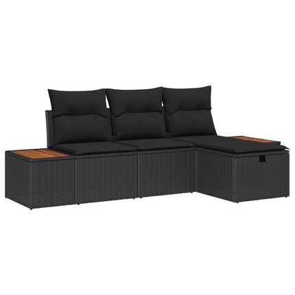 Trädgårdsoffset med kudde 4 pcs Svart Poly rattan