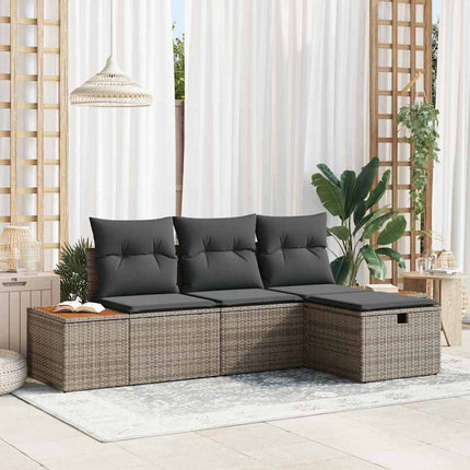 Trädgårdsoffset med kudde 4 pcs Grå Poly rattan