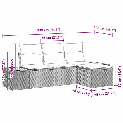 Trädgårdsoffset med kudde 4 pcs Grå Poly rattan