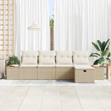 Trädgårdsoffset med kudde 5 pcs Beige konstrotting