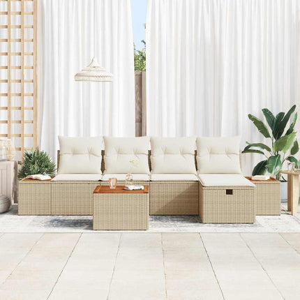 Trädgårdsoffset med kudde 6 pcs Beige konstrotting