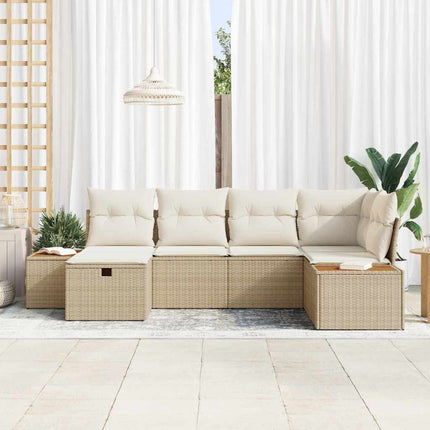 Trädgårdsoffset med kudde 6 pcs Beige konstrotting