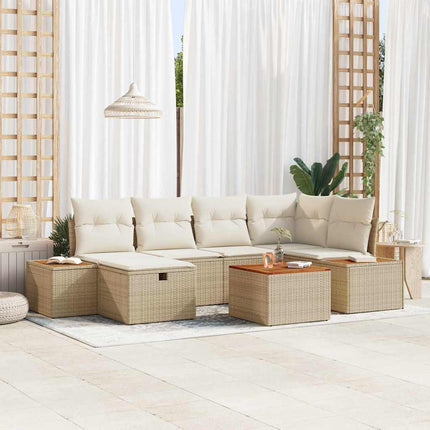 Trädgårdsoffset med kudde 7 pcs Beige konstrotting