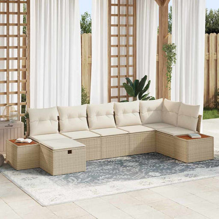 Trädgårdsoffset med kudde 7 pcs Beige konstrotting