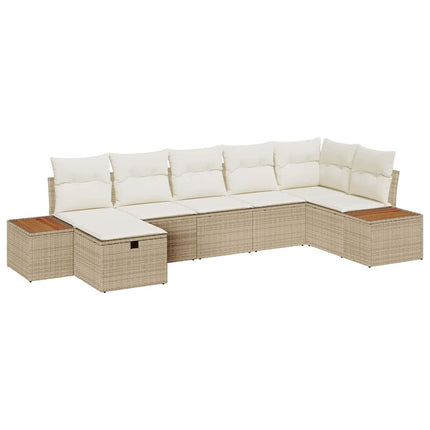 Trädgårdsoffset med kudde 7 pcs Beige konstrotting