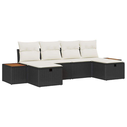 Trädgårdsoffset med kudde 6 pcs Svart Poly rattan