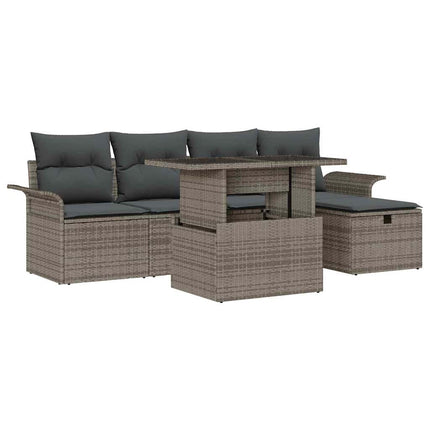 Trädgårdsoffset med kudde med lagring 6 pcs Grå Poly rattan