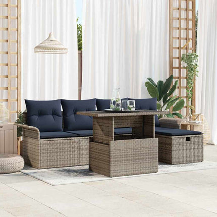 Trädgårdsoffset med kudde med lagring 6 pcs Grå Poly rattan