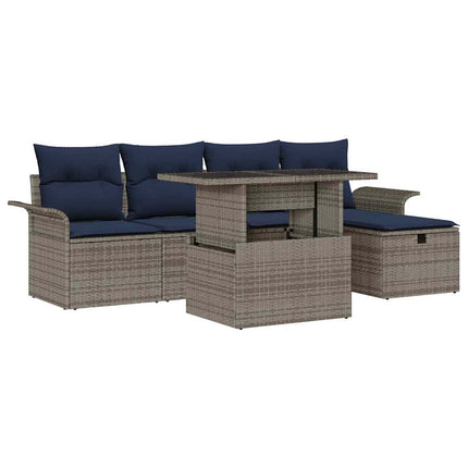 Trädgårdsoffset med kudde med lagring 6 pcs Grå Poly rattan