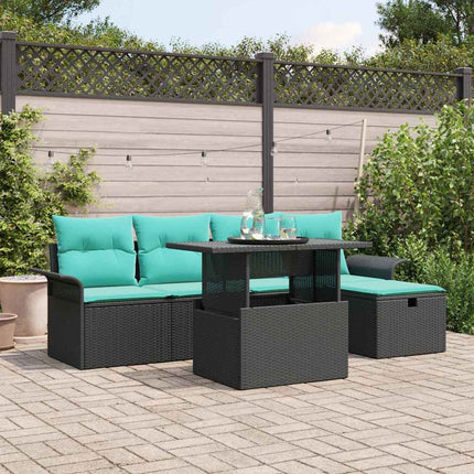 Trädgårdsoffset med kudde med lagring 6 pcs Svart Poly rattan