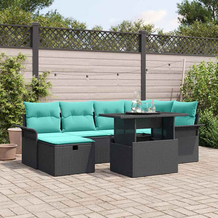 Trädgårdsoffset med kudde med lagring 7 pcs Svart Poly rattan