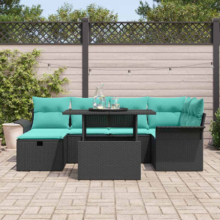 Trädgårdsoffset med kudde med lagring 7 pcs Svart Poly rattan