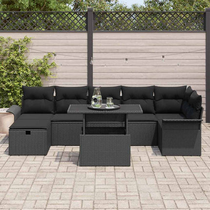 Trädgårdsoffset med kudde med lagring 8 pcs Svart Poly rattan