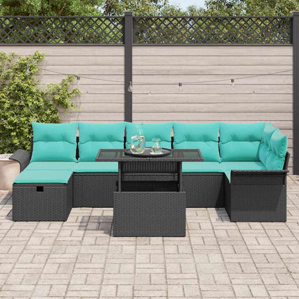 Trädgårdsoffset med kudde med lagring 8 pcs Svart Poly rattan