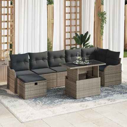 Trädgårdsoffset med kudde med lagring 8 pcs Grå Poly rattan