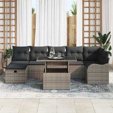 Trädgårdsoffset med kudde med lagring 8 pcs Grå Poly rattan