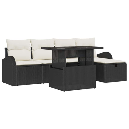 Trädgårdsoffset med kudde med lagring 6 pcs Svart Poly rattan