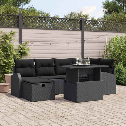 Trädgårdsoffset med kudde med lagring 7 pcs Svart Poly rattan