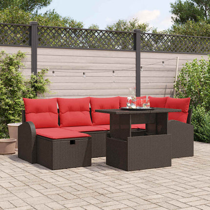 Trädgårdsoffset med kudde med lagring 7 pcs Brun Poly rattan