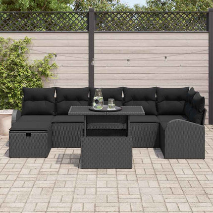 Trädgårdsoffset med kudde med lagring 8 pcs Svart Poly rattan