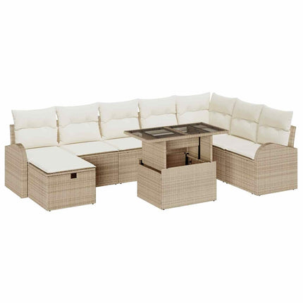 Trädgårdsoffset med kudde med lagring 9 pcs Beige Poly rattan