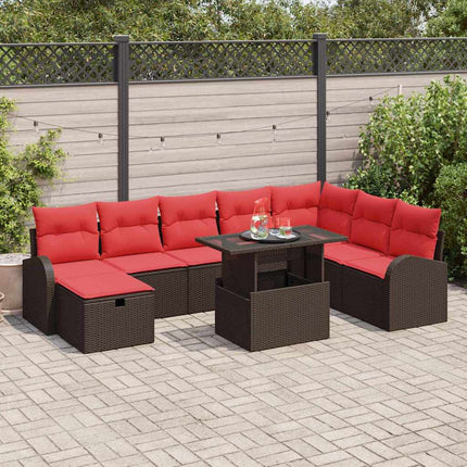 Trädgårdsoffset med kudde med lagring 9 pcs Brun Poly rattan