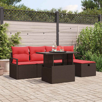Trädgårdsoffset med kudde med lagring 6 pcs Brun Poly rattan