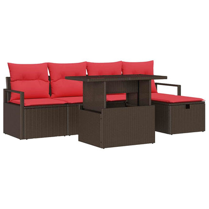 Trädgårdsoffset med kudde med lagring 6 pcs Brun Poly rattan