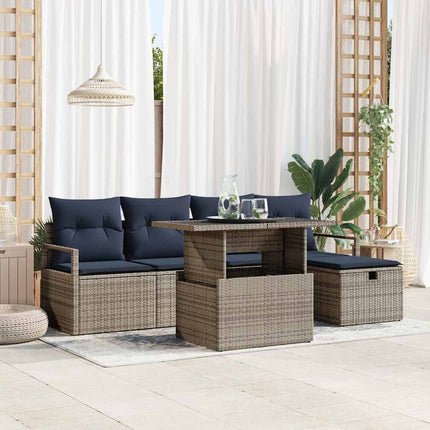 Trädgårdsoffset med kudde med lagring 6 pcs Grå Poly rattan
