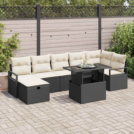 Trädgårdsoffset med kudde med lagring 8 pcs Svart Poly rattan