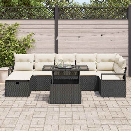 Trädgårdsoffset med kudde med lagring 8 pcs Svart Poly rattan