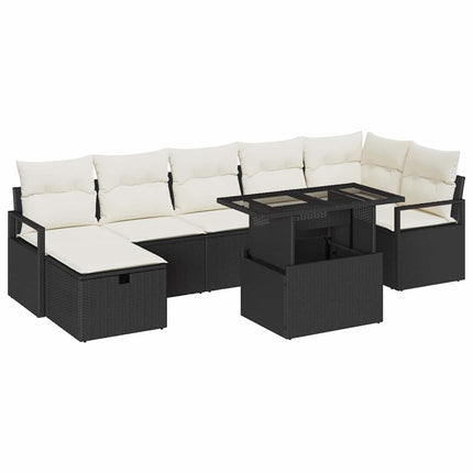 Trädgårdsoffset med kudde med lagring 8 pcs Svart Poly rattan