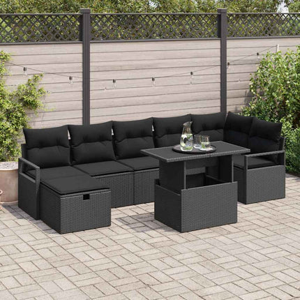 Trädgårdsoffset med kudde med lagring 8 pcs Svart Poly rattan