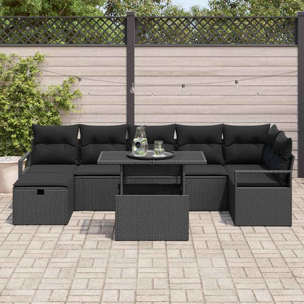 Trädgårdsoffset med kudde med lagring 8 pcs Svart Poly rattan