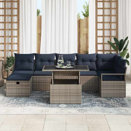 Trädgårdsoffset med kudde med lagring 8 pcs Grå Poly rattan