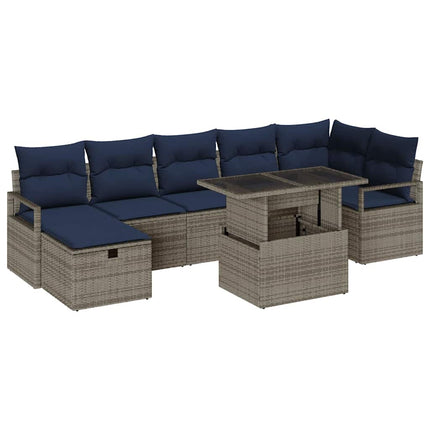 Trädgårdsoffset med kudde med lagring 8 pcs Grå Poly rattan