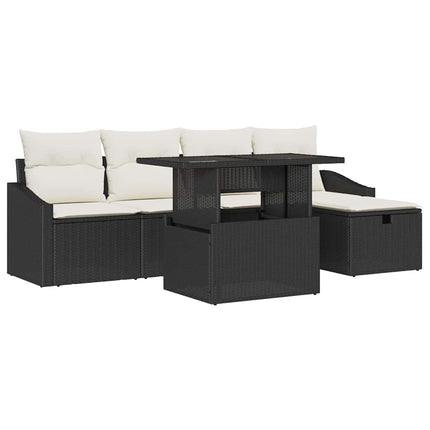 Trädgårdsoffset med kudde med lagring 6 pcs Svart Poly rattan