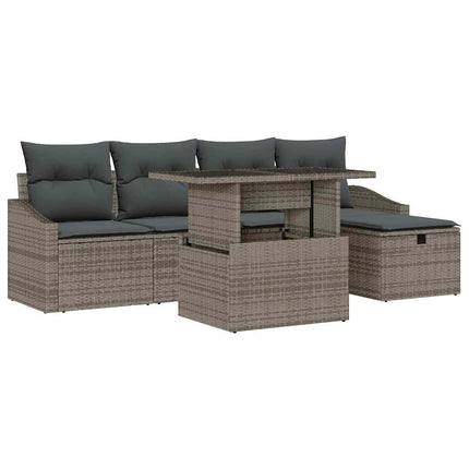 Trädgårdsoffset med kudde med lagring 6 pcs Grå Poly rattan