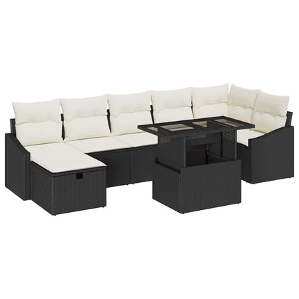 Trädgårdsoffset med kudde med lagring 8 pcs Svart Poly rattan
