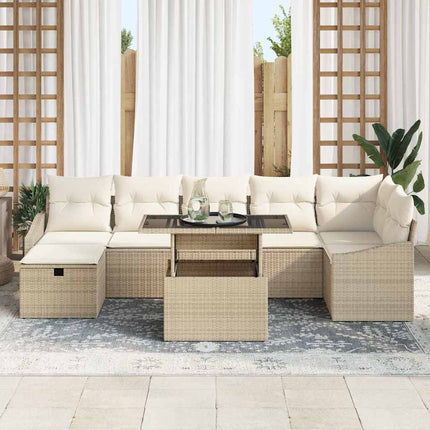 Trädgårdsoffset med kudde med lagring 8 pcs Beige Poly rattan
