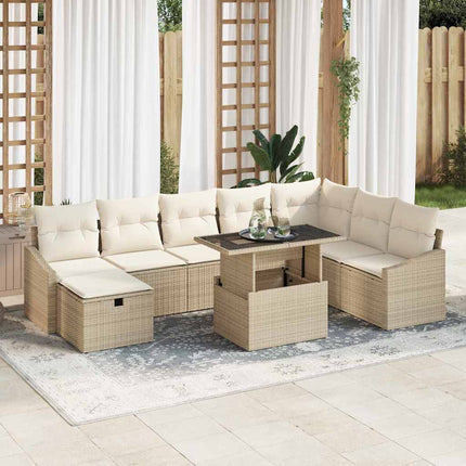 Trädgårdsoffset med kudde med lagring 9 pcs Beige Poly rattan