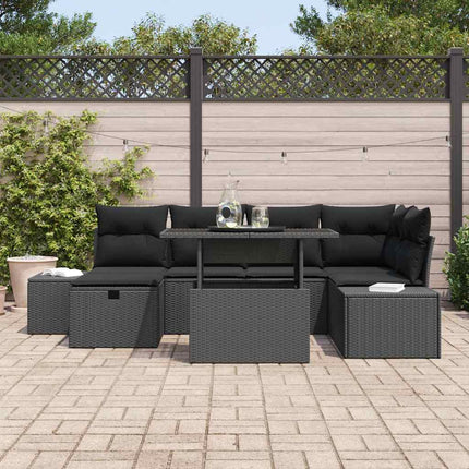 Trädgårdsoffset med kudde med lagring 7 pcs Svart Poly rattan