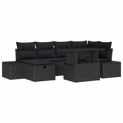 Trädgårdsoffset med kudde med lagring 7 pcs Svart Poly rattan