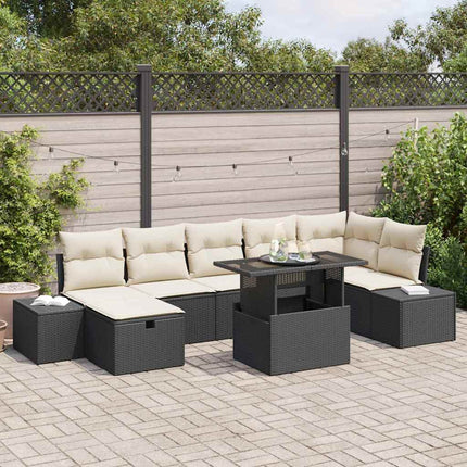 Trädgårdsoffset med kudde med lagring 8 pcs Svart Poly rattan