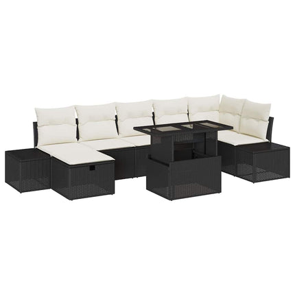 Trädgårdsoffset med kudde med lagring 8 pcs Svart Poly rattan