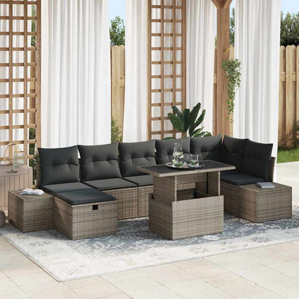 Trädgårdsoffset med kudde med lagring 8 pcs Grå Poly rattan