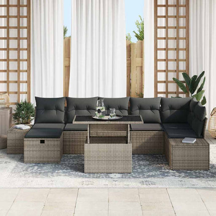 Trädgårdsoffset med kudde med lagring 8 pcs Grå Poly rattan