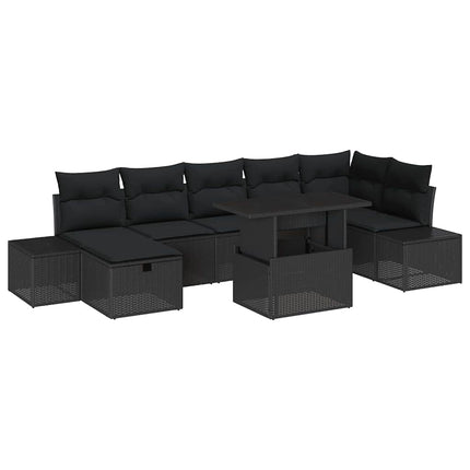 Trädgårdsoffset med kudde med lagring 8 pcs Svart Poly rattan