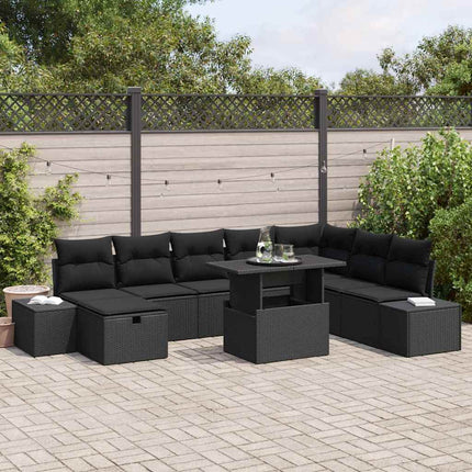 Trädgårdsoffset 11 pcs Svart Poly rattan